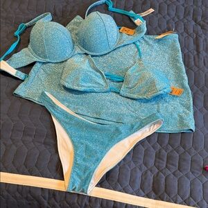 PINK Victoria's Secret Glittery Turquoise Bikini Size Med